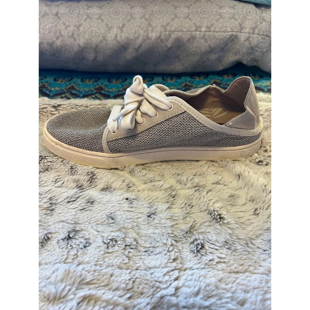Olukai Womens Size 7.5 Pehuea Li Taupe Gray Beige Casual Lace Up Sneakers